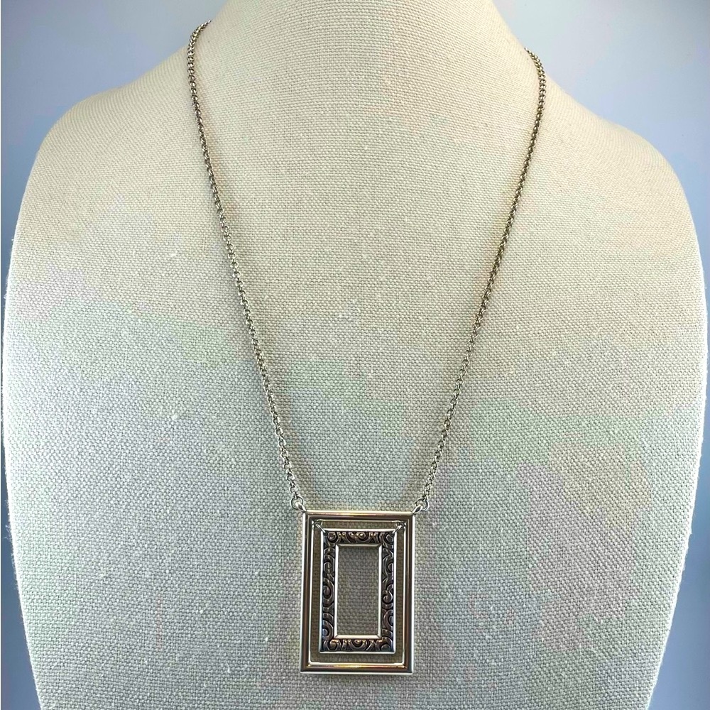 NEW With Tags Brighton Silver Tone Deco PictureFrame Pendant Rolo Chain Necklace